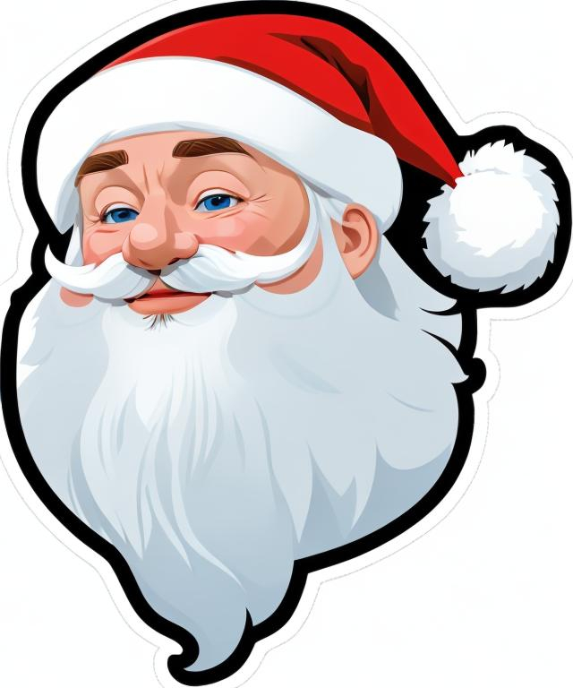 Prompt: Santa Claus, animated, vector illustration, blue eyes, logo, red robe, 2d flat, centered, die-cut sticker