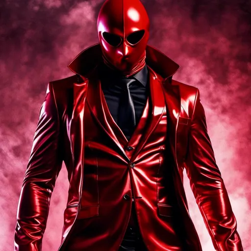 Prompt: <mymodel>RedHerring Photo realistic villain, hooded imposing figure, crimson suit, black tie, blood-red hood, mysterious aura, dangerous vibe, high quality, photorealistic, intense lighting, detailed fabric, imposing stance, professional art style, dramatic tones, atmospheric lighting