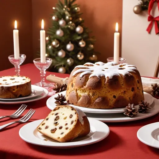 Prompt: Instagram story idea for a Bauducco advertisement with a Christmas table with a Bauducco panettone