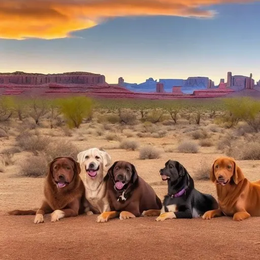 Prompt: Veterinary professionals, animals, pets, Arizona landscapes, diverse veterinary team for Facebook group cover photo
