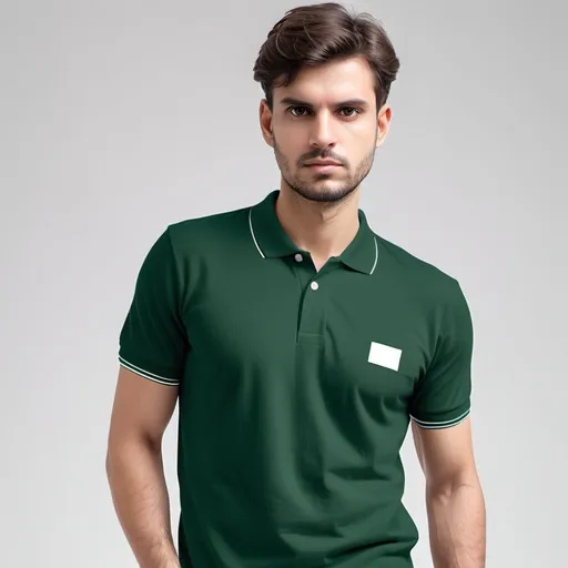 Prompt: creata a image good model wearing regular polo pique tshirt in pantone shade no 19-5513TPG DARK GREEN with white background 
