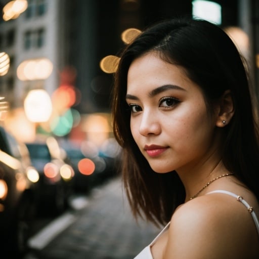 Prompt: A beautiful woman, bokeh