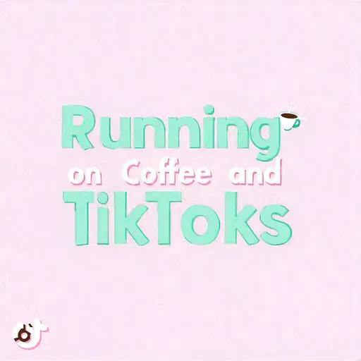 Prompt: Create a flat, digital print design with the exact phrase 'Running on Coffee and TikToks' in bold, modern typography. Use soft pastel colors such as light pink, blue, and mint green. Include a small, simple coffee cup icon. The design should have a clean, minimal layout with no background, no extra words or decorations, and no mockup. Ensure there are no spelling mistakes or extra letters. The design should be in high-resolution PNG format with a transparent background, suitable for direct use in print.