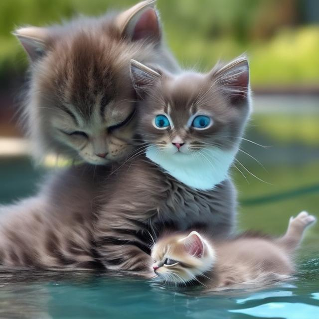 Prompt: cute water puppy and kitten