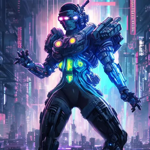 Prompt: Mutant energy soldier anime, vibrant and energetic, detailed cybernetic enhancements, futuristic military attire, intense and dynamic pose, glowing energy weapons, high-contrast lighting, 4k, ultra-detailed, anime, sci-fi, cyberpunk, dynamic stance, vibrant colors, futuristic, detailed cybernetics, intense lighting