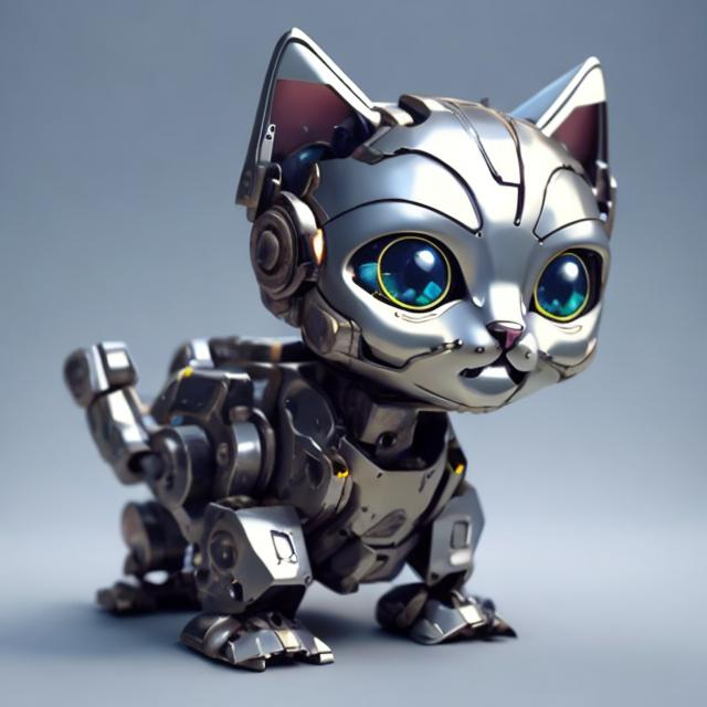 Prompt: cute smooth metal kitten mech 