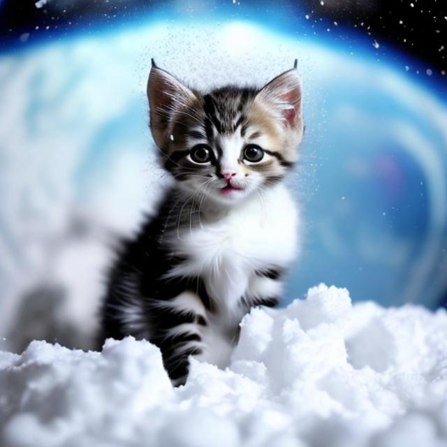 Prompt: kitten made of snow in space