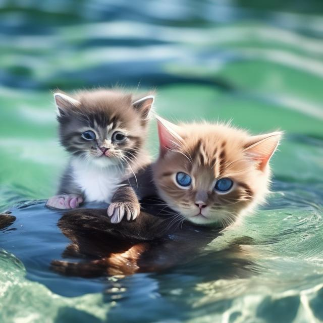 Prompt: cute water puppy and kitten