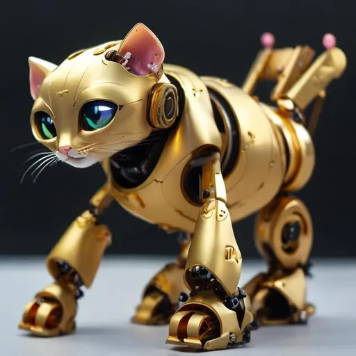 Prompt: smooth gold kitten mech 