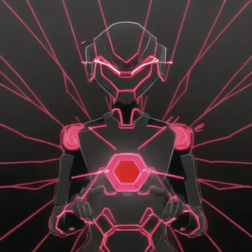 Prompt: black robot outlined in red wireframe light