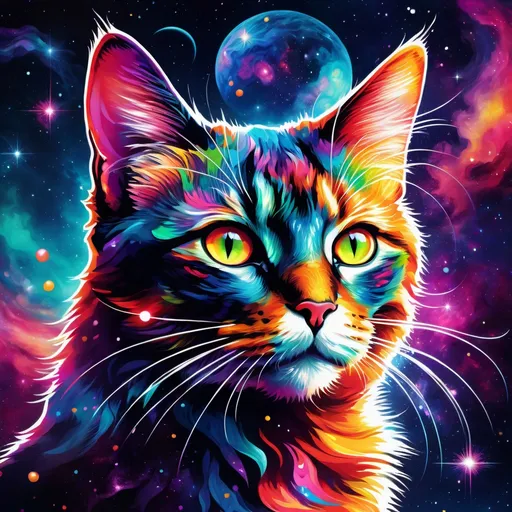 Prompt: Colorful, cheerful collage of a mystical void, playful cat, vibrant synthesizer, wonderous galaxy, high-quality, lively artistic style, vibrant colors, cosmic lighting, ethereal atmosphere, surrealistic details, fantasy, playful cat, otherworldly void, galaxy, vivid synthesizer, bright and lively, mystical wonder, psychedelic
