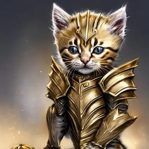 Prompt: gold warrior kitten in diamond armor
