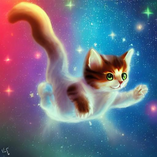 Prompt: elemental kitten flying in space with a  diamond crown 
