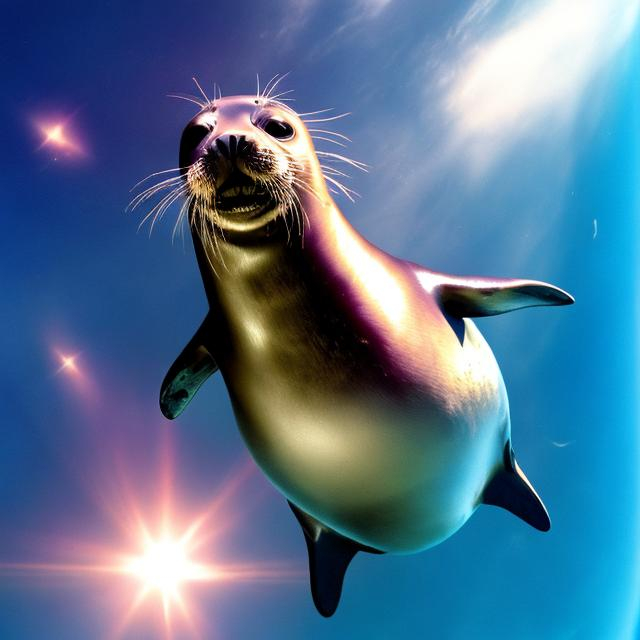 Prompt: seal flying in space