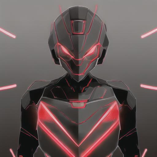 Prompt: black robot outlined in red wireframe light