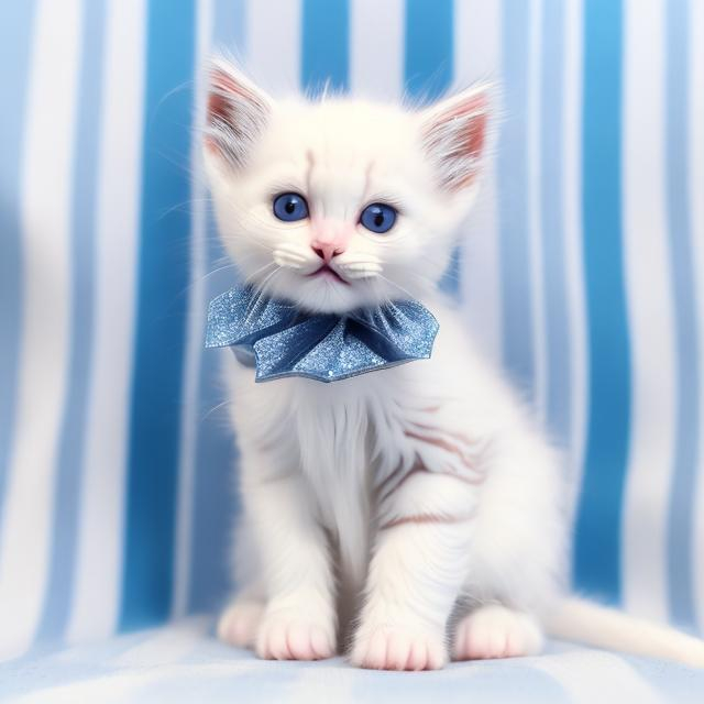 Prompt: white kitten with blue stripes in diamond amour 