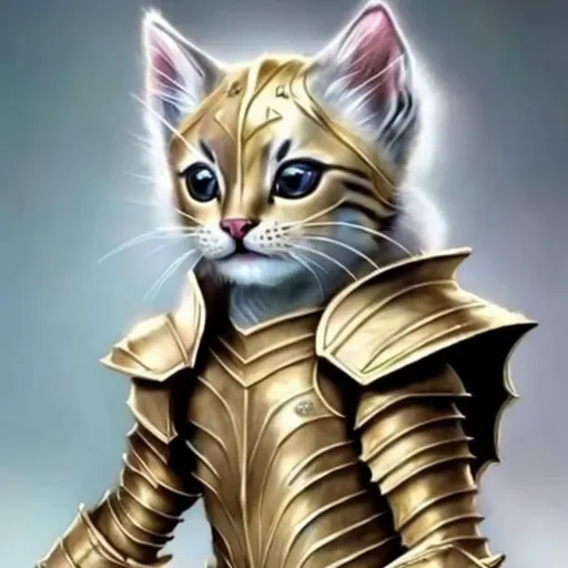 Prompt: gold warrior kitten in diamond armor