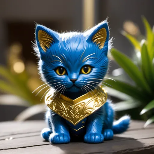 Prompt: blue kitten warrior in gold amour