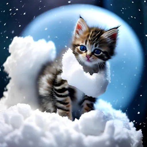 Prompt: kitten made of snow in space