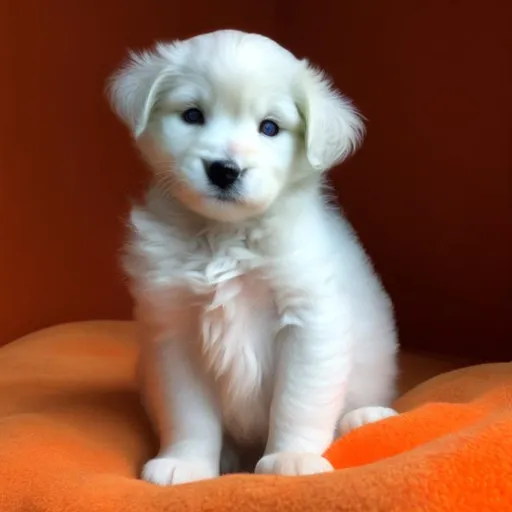 Prompt: white puppy and orange kitty god hybrid