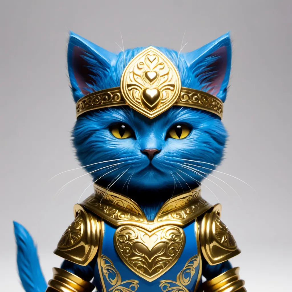 Prompt: blue kitten warrior in gold amour