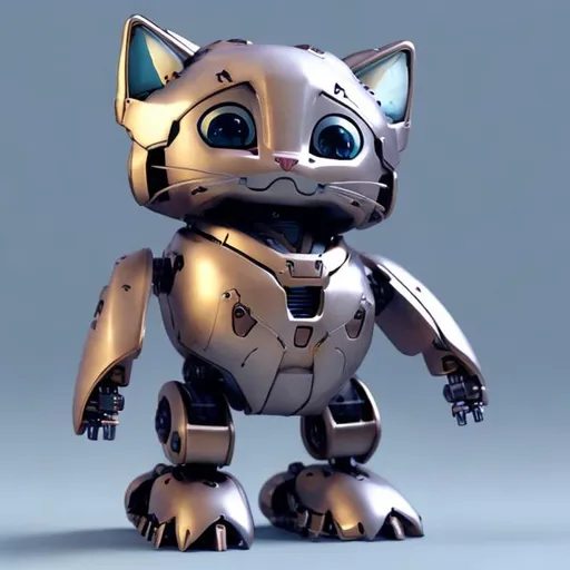 Prompt: cute smooth metal kitten mech 