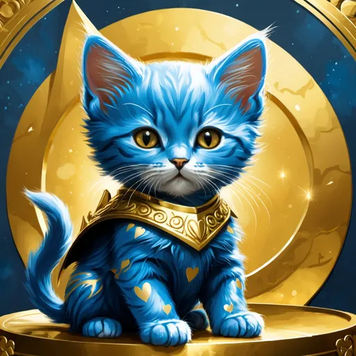 Prompt: blue kitten warrior in gold amour