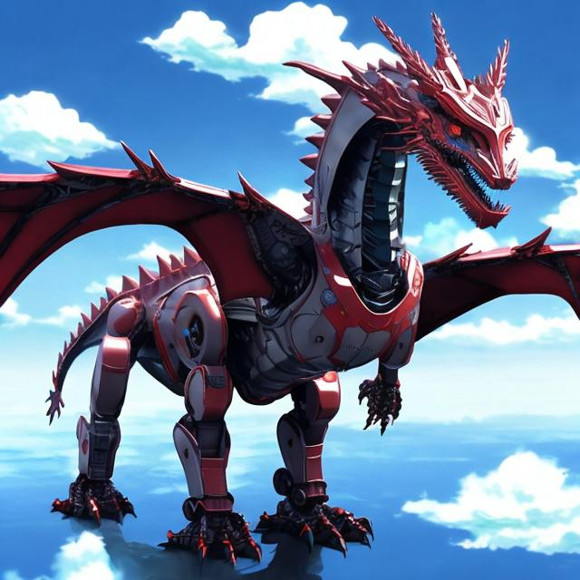 Prompt: robot dragon in sky anime