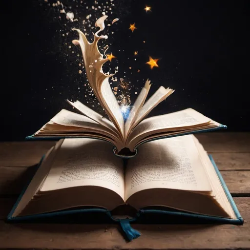 Prompt: an open book with magic spilling out