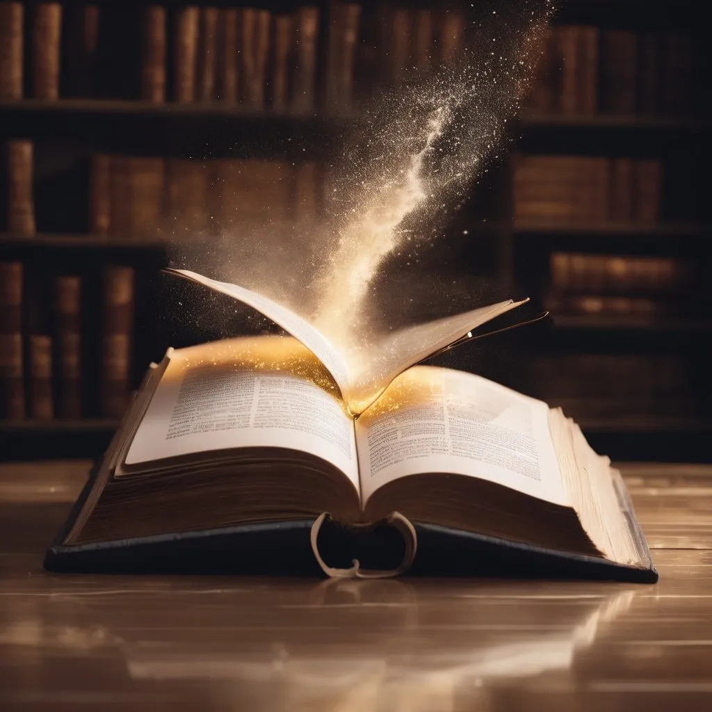 Prompt: an open book with magic spilling out