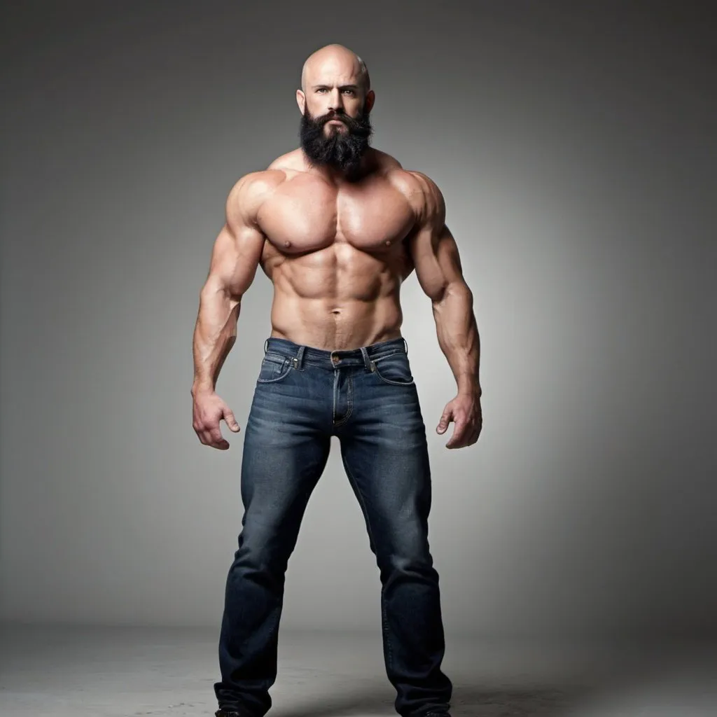Prompt: strong man, jeans, hairless, black beard