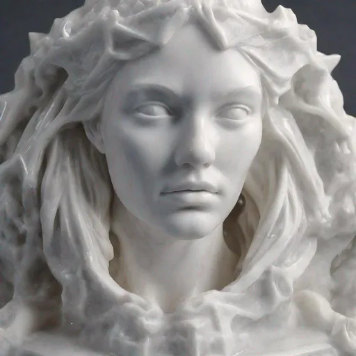 Prompt: Marble Sculpture, [ice queen model], detailed realism