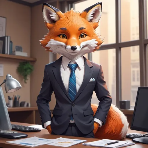 Prompt: cute fox wearing business suit, anime art style