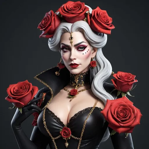Prompt: royal villain theme, [sultry queen of roses] character model 