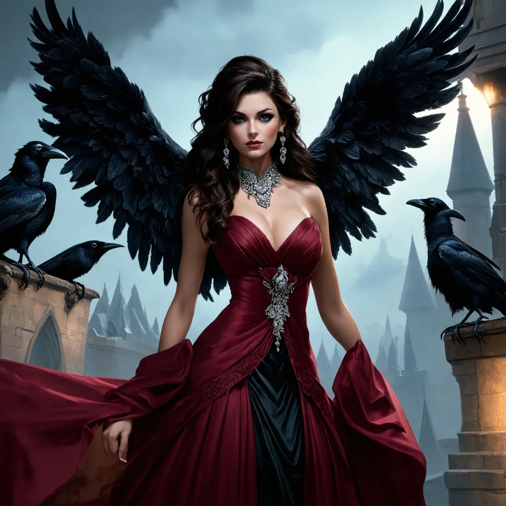 Prompt: royal villain theme, [sultry queen of ravens] character model 