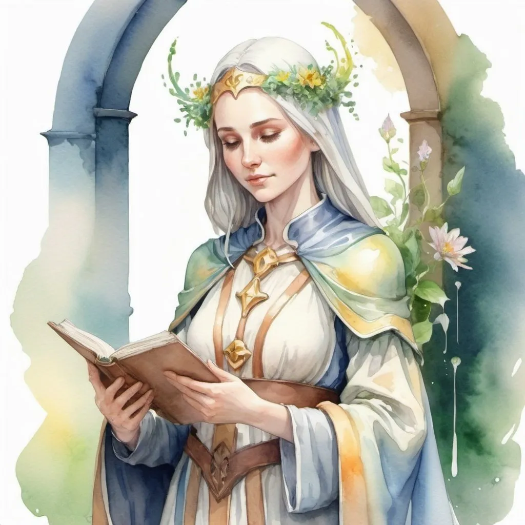 Prompt: Fantasy theme, [nurturing cleric woman], Anything v5 model, watercolor style 