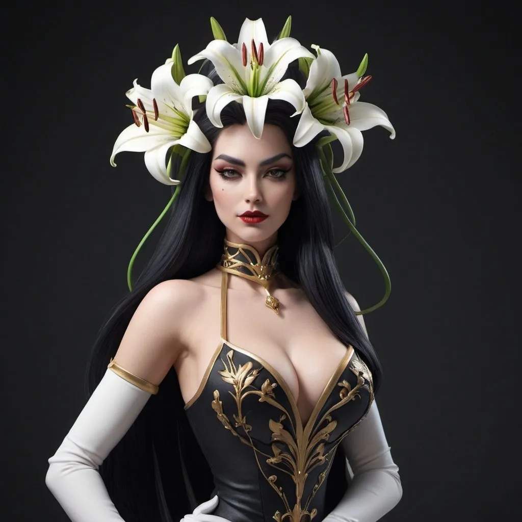 Prompt: royal villain theme, [sultry queen of lilies] character model 