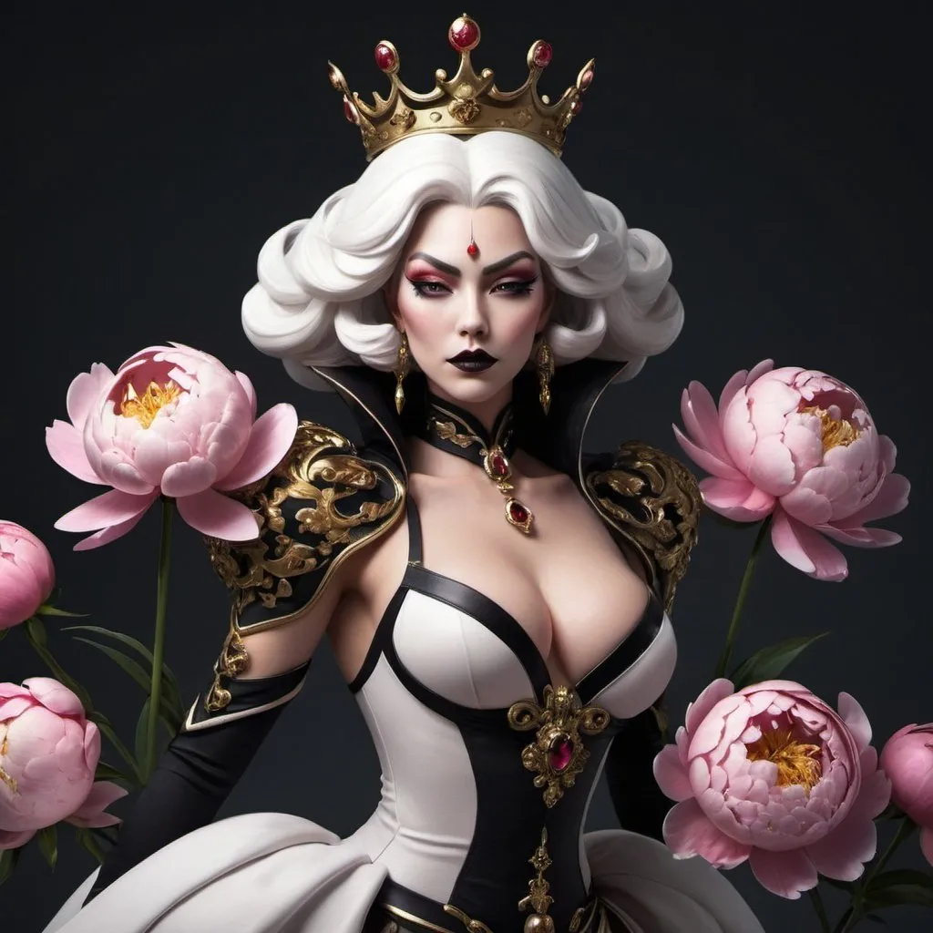 Prompt: royal villain theme, [sultry queen of peonies] character model 