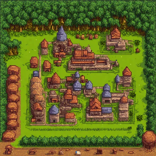 Prompt: Dungeons and Dragons theme, [large map of medievel kingdom town], pixel art