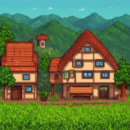 Prompt: Kawaii theme, ancient Nordic village setting, afternoon, pixel art style