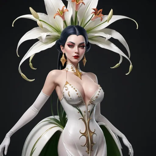 Prompt: royal villain theme, [sultry queen of lilies] character model 