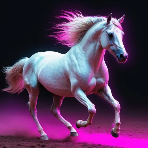 Prompt: Synthwave running bridless arabian horse