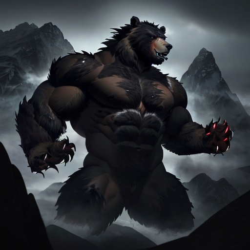 Prompt: 10000ft muscular werebear with huge sharp claws