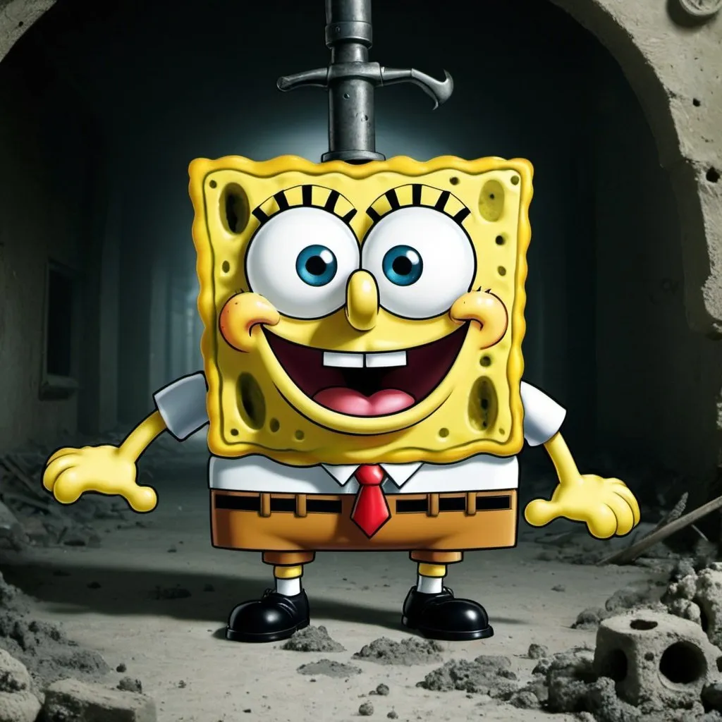 Prompt: Sponge bob committing war crimes