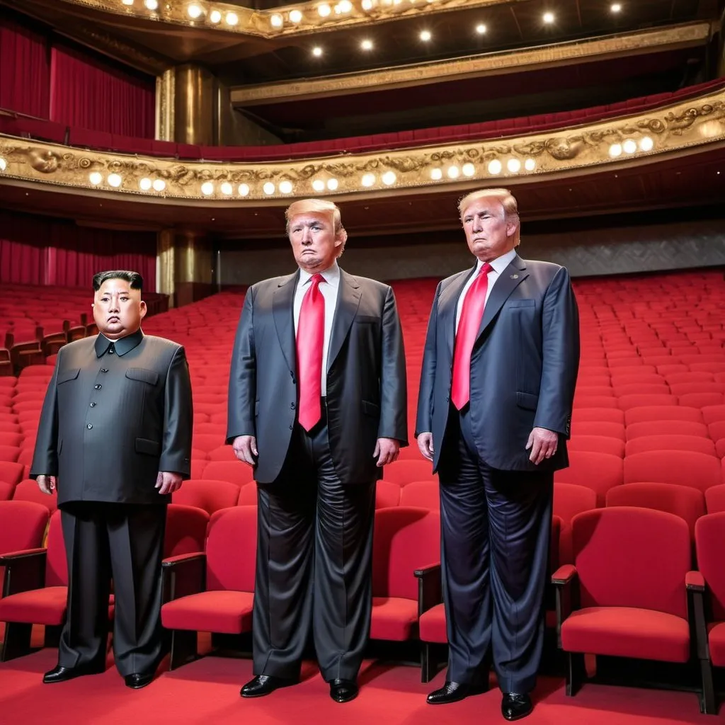 Prompt: Kim jong un and Donald trump clones in an opera house