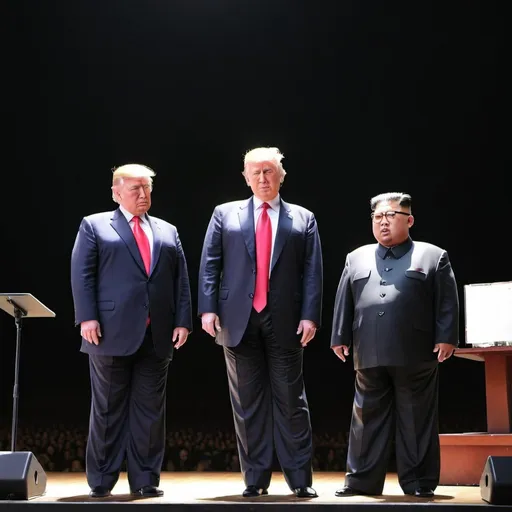 Prompt: Kim jong un and Donald trump on stage at a concert weigh lil has x
