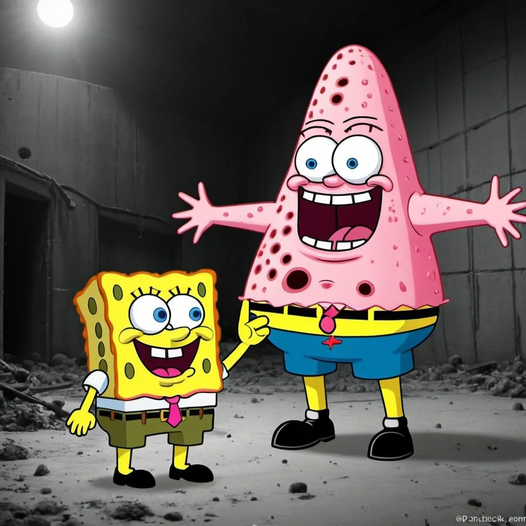 Prompt: Sponge bob committing war crimes to Patrick star