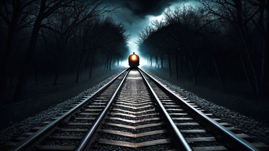 Prompt: horror train go a scary dark road