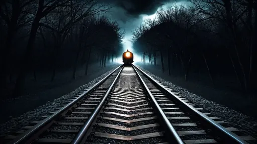 Prompt: horror train go a scary dark road