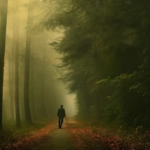 Prompt: dark man alone in forest 4k realistic 